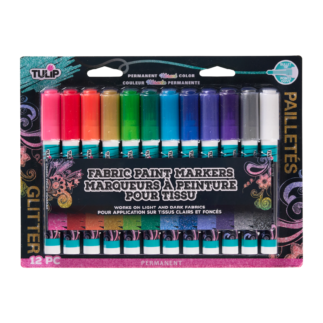 Picture of 49923 Tulip Bullet-Tip Glitter Fabric Paint Markers Rainbow 12 Pack