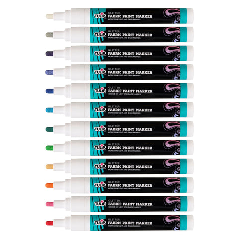 Picture of 49923 Tulip Bullet-Tip Glitter Fabric Paint Markers Rainbow 12 Pack