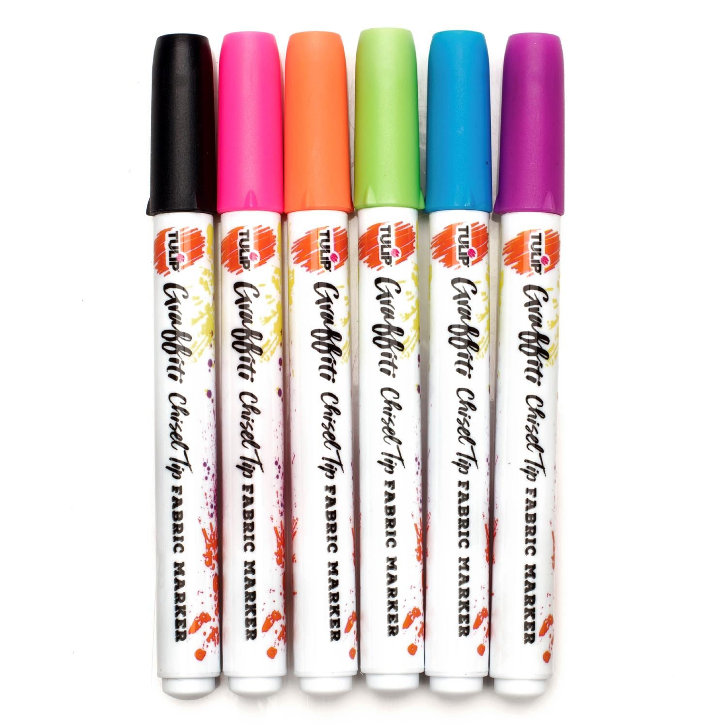 Picture of 38043 Tulip Graffiti Chisel-Tip Fabric Markers Neon 6 Pack