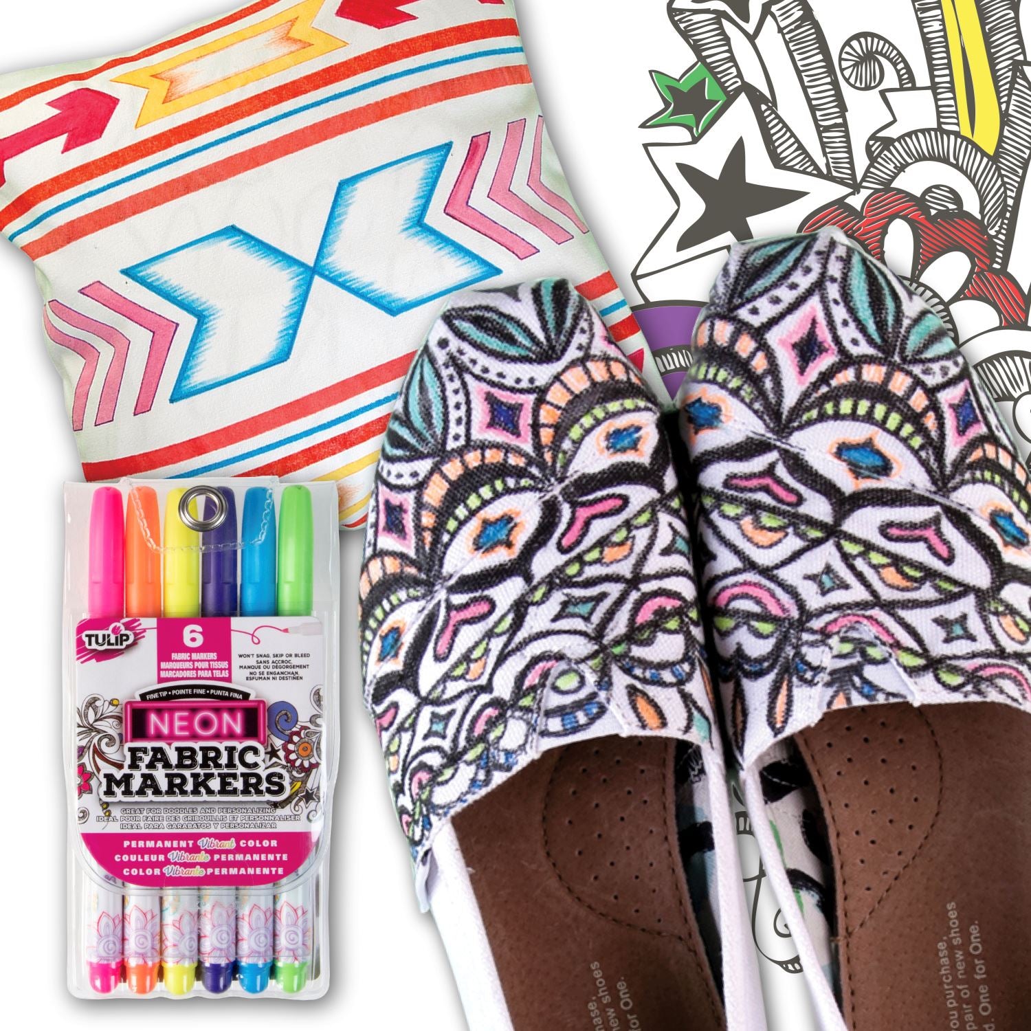 Picture of 28975 Tulip Fine-Tip  Fabric Markers Neon 6 Pack