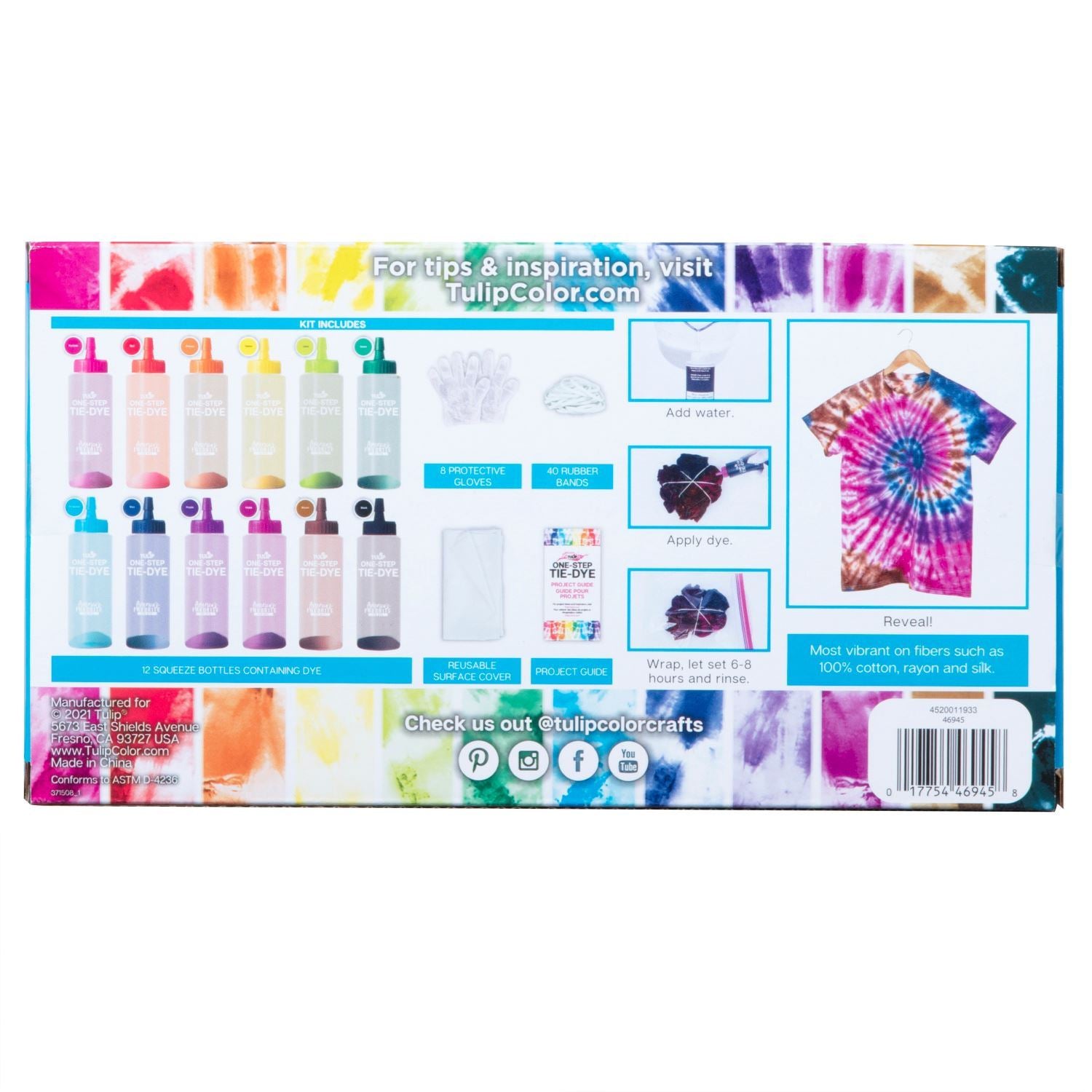 TIE DYE 12 COLOR CRAZE KIT Back of package 